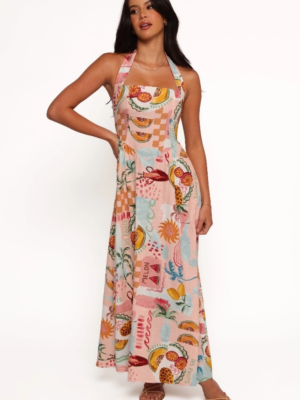Petal & Pup Pink Fruit-Print Halter Maxi Dress